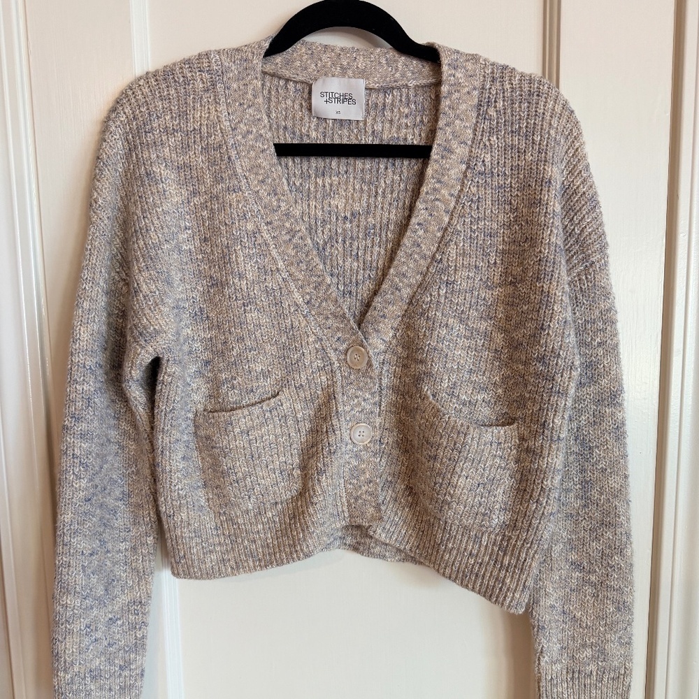 New Stitches + Stripes Beige & light Blue Cardigan XS